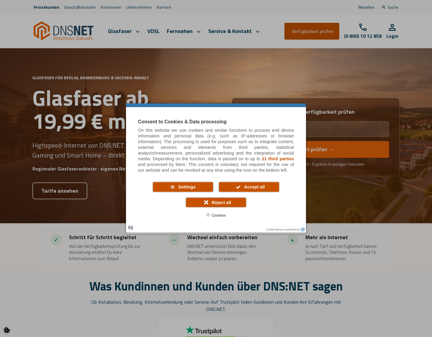 Aktuelle Website-Vorschau von DNS:NET Internet Service GmbH