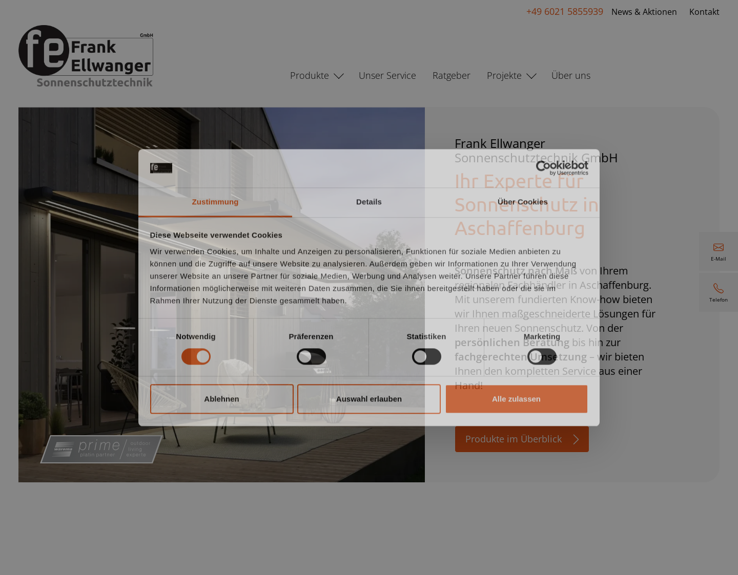 Aktuelle Website-Vorschau von Ellwanger Sonnenschutz