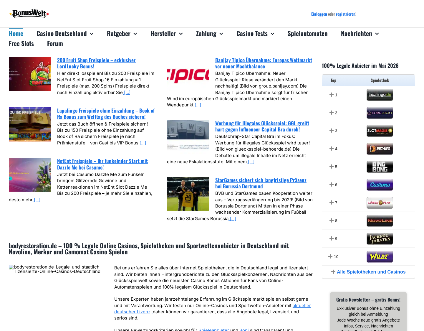 Aktuelle Website-Vorschau von Body Restoration