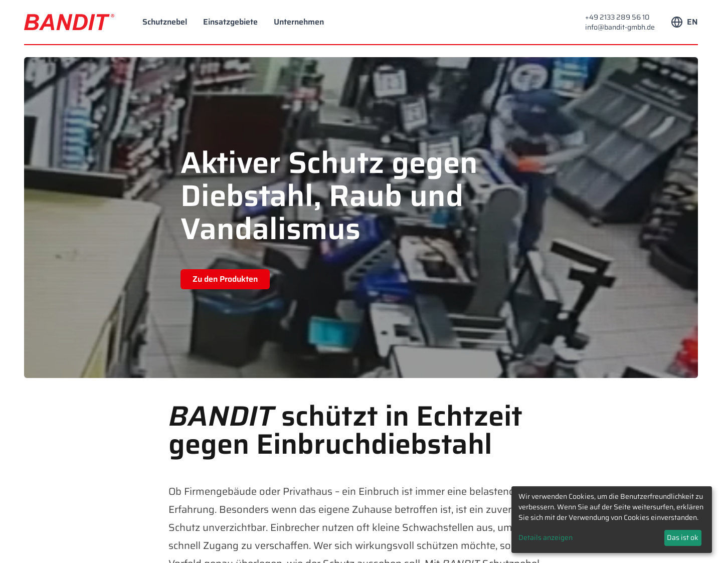 Aktuelle Website-Vorschau von Sicherheitsnebelsysteme von der BANDIT GmbH