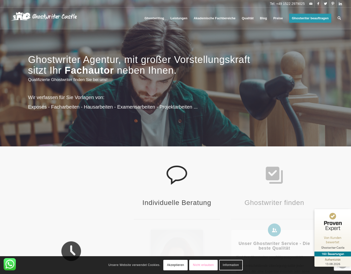 Aktuelle Website-Vorschau von Ghostwriter Castle