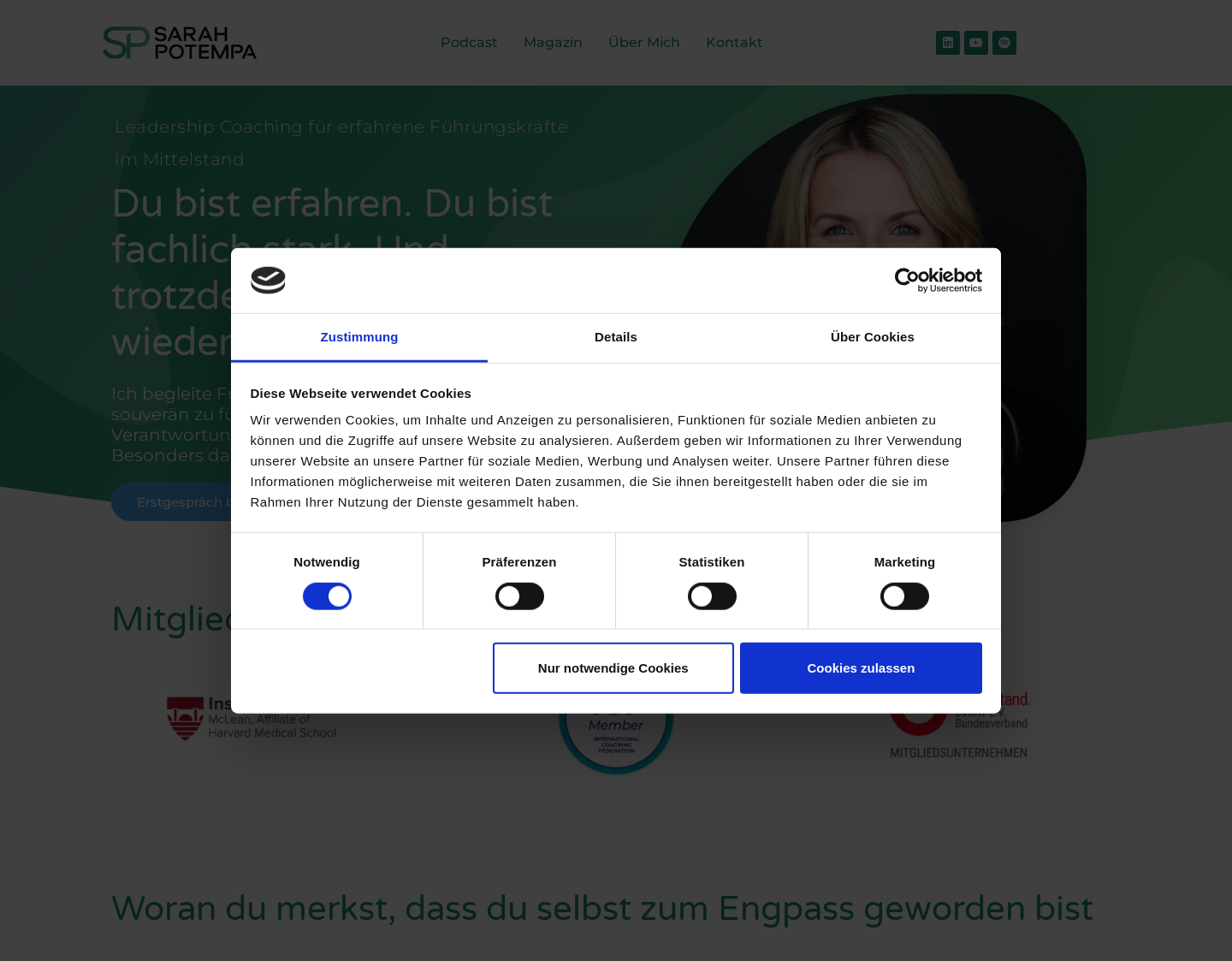 Aktuelle Website-Vorschau von Sarah Potempa Coaching