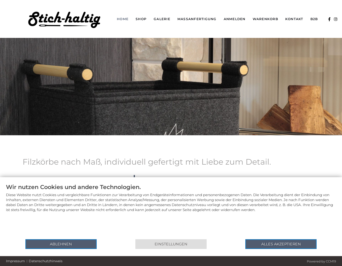 Aktuelle Website-Vorschau von Stich-haltig Filzkörbe nach Maß