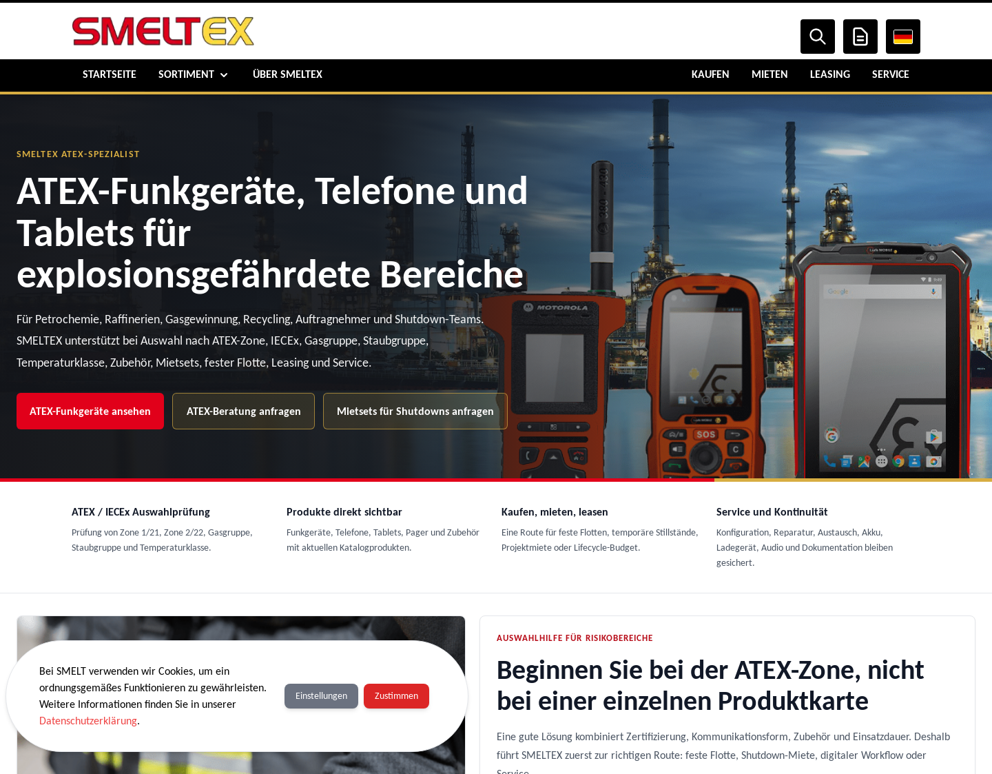Aktuelle Website-Vorschau von SMELT Ihr ATEX-Kommunikationsspezialist