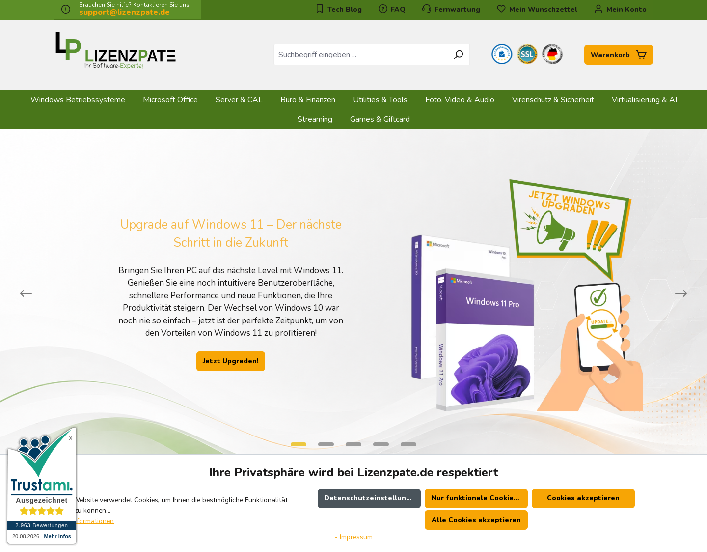 Aktuelle Website-Vorschau von Lizenz-Lounge