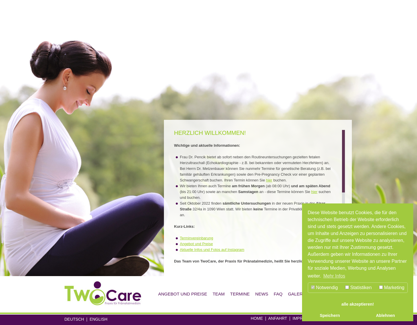Aktuelle Website-Vorschau von TwoCare - Praxis für Pränatalmedizin Wien