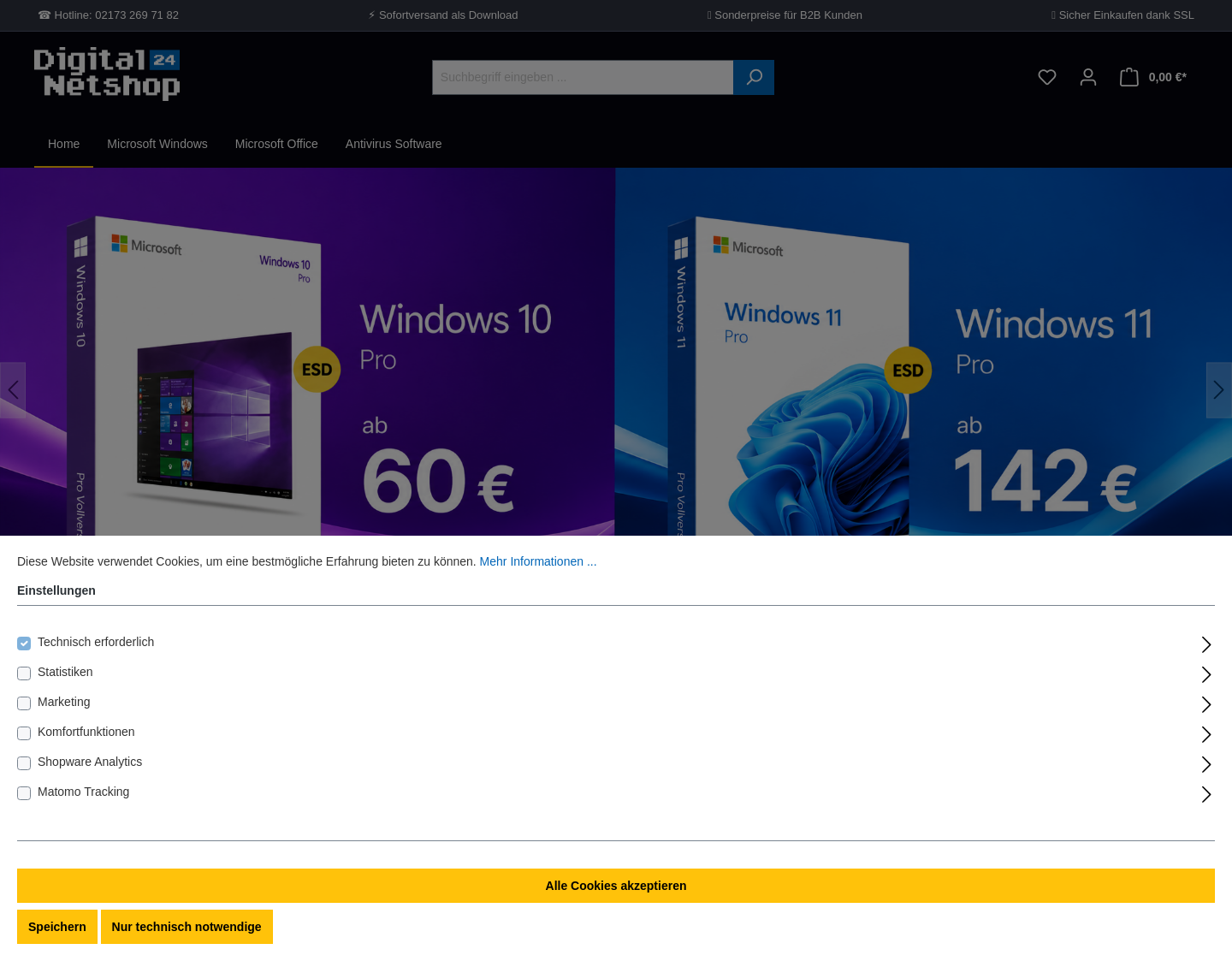 Aktuelle Website-Vorschau von Digitalnetshop24 - Software online kaufen