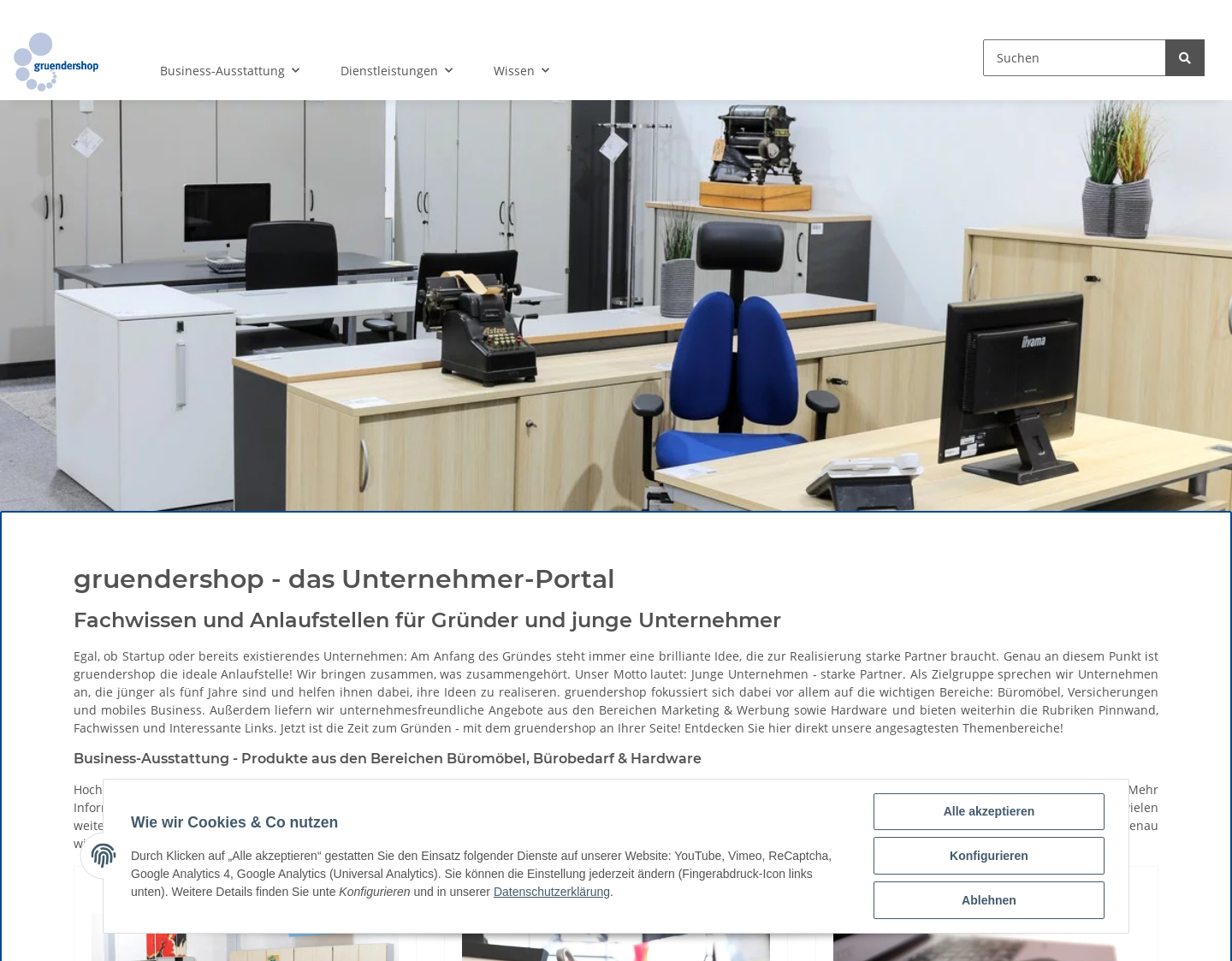 Aktuelle Website-Vorschau von gruendershop - das Unternehmer-Portal