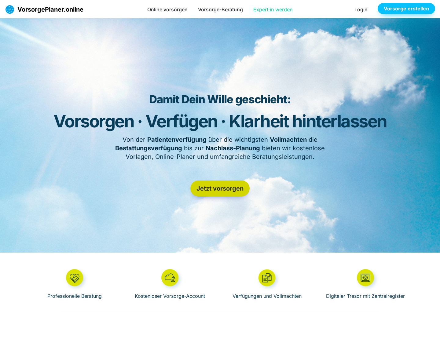 Aktuelle Website-Vorschau von VorsorgePlaner.online - Verfügen und Vorsorgen