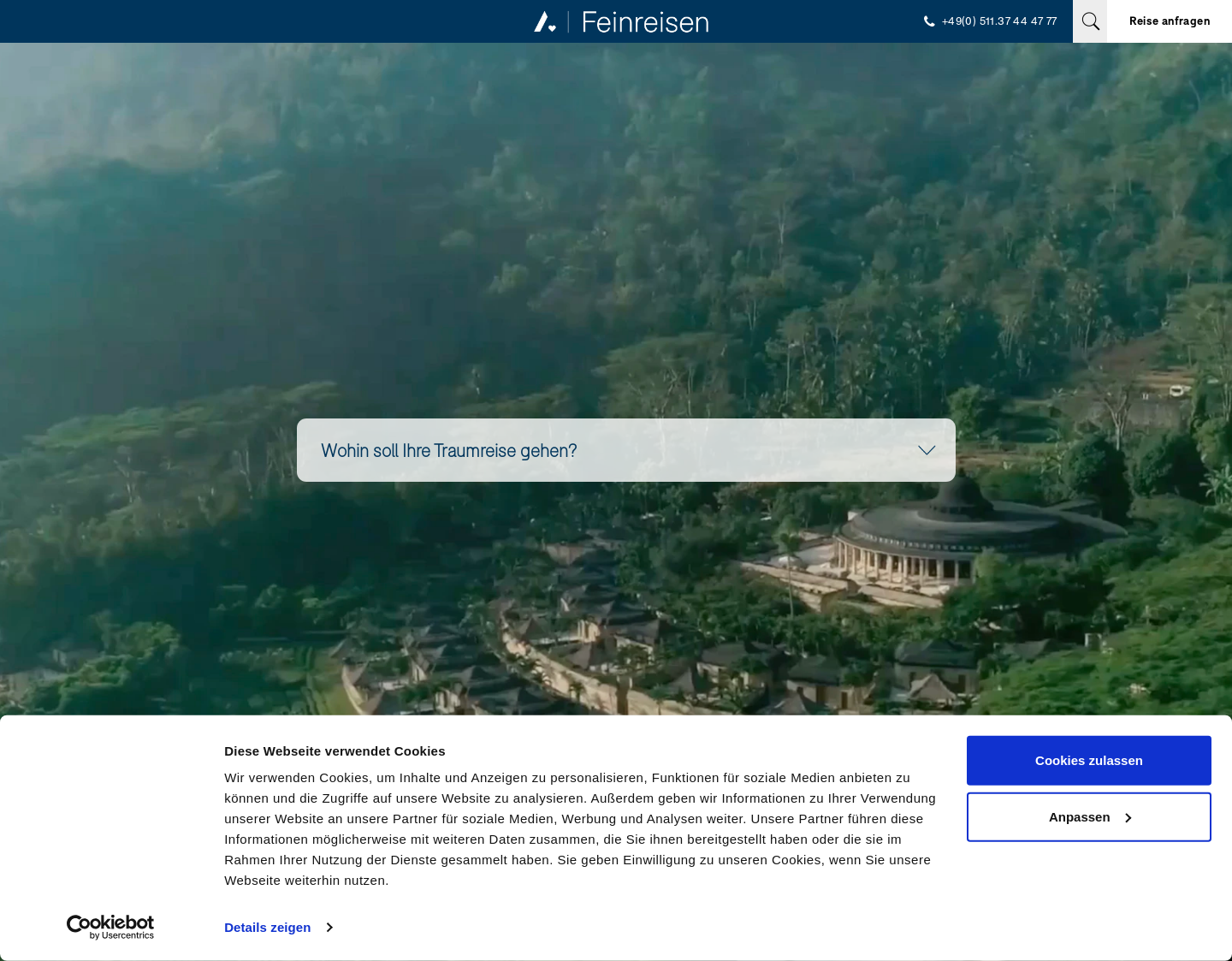 Aktuelle Website-Vorschau von Feinreisen