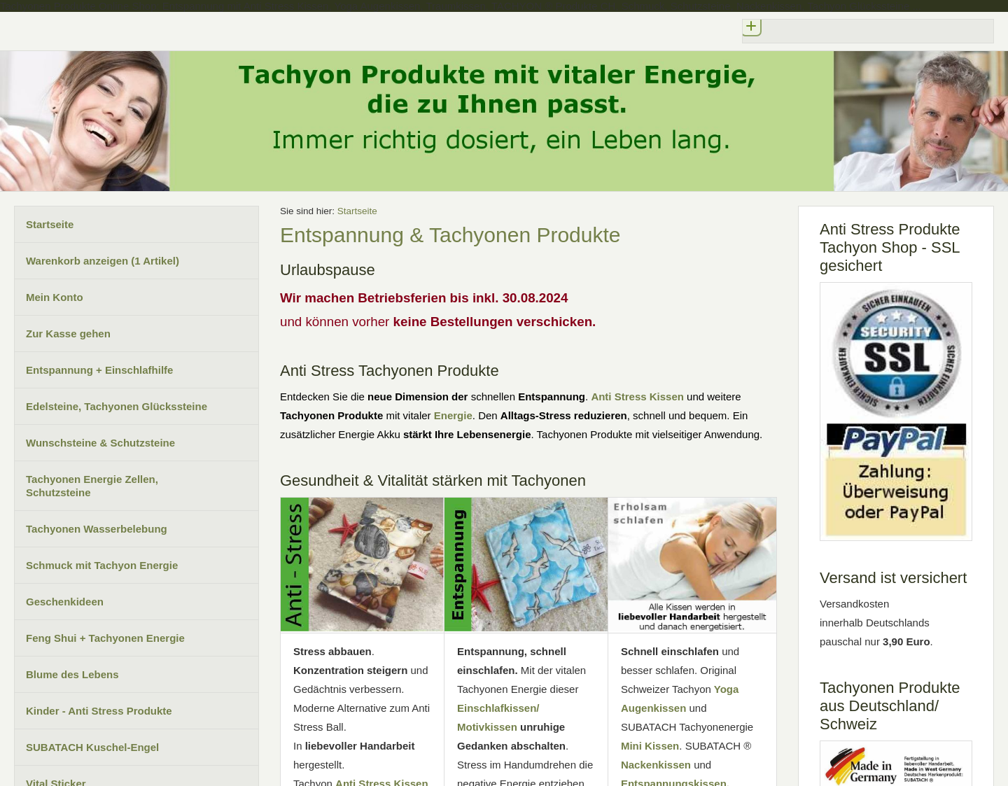 Aktuelle Website-Vorschau von Tachyon Produktreihen
