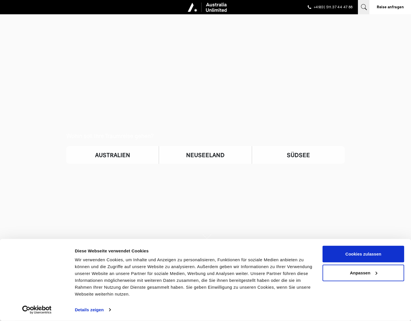 Aktuelle Website-Vorschau von Neuseeland Urlaub und Australien Reisen