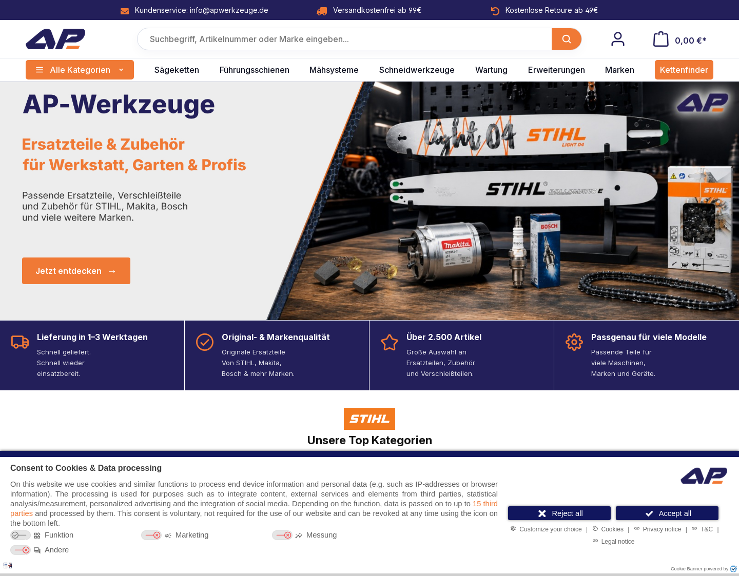 Aktuelle Website-Vorschau von AP-Werkzeuge - Sägeketten
