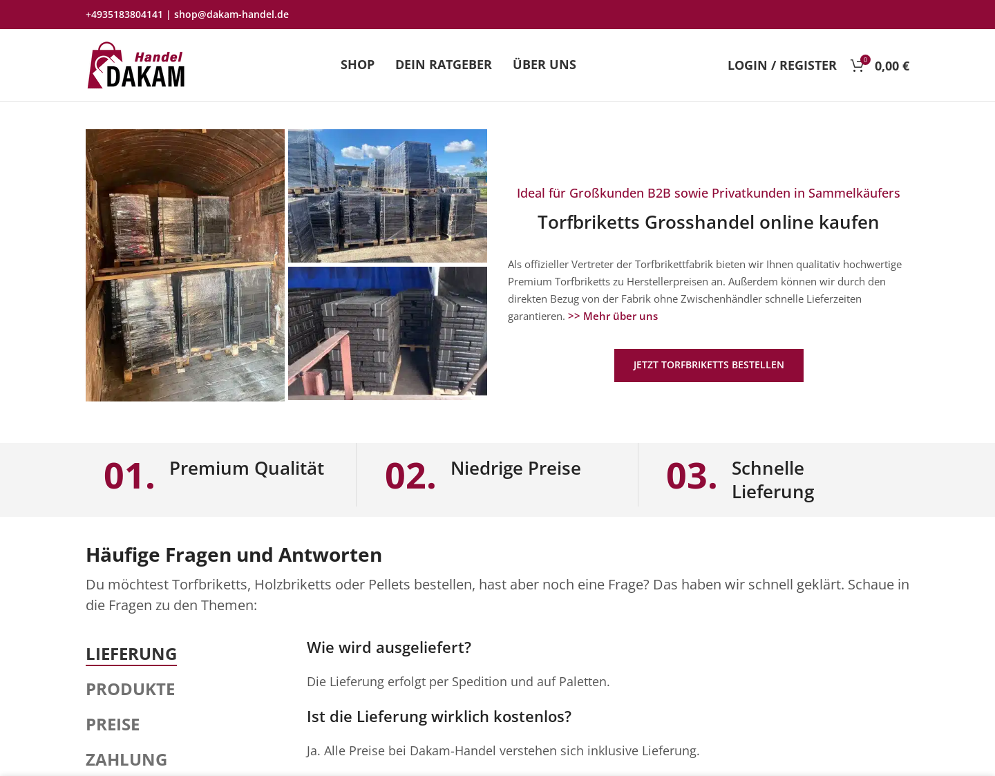 Aktuelle Website-Vorschau von Dakam Handel