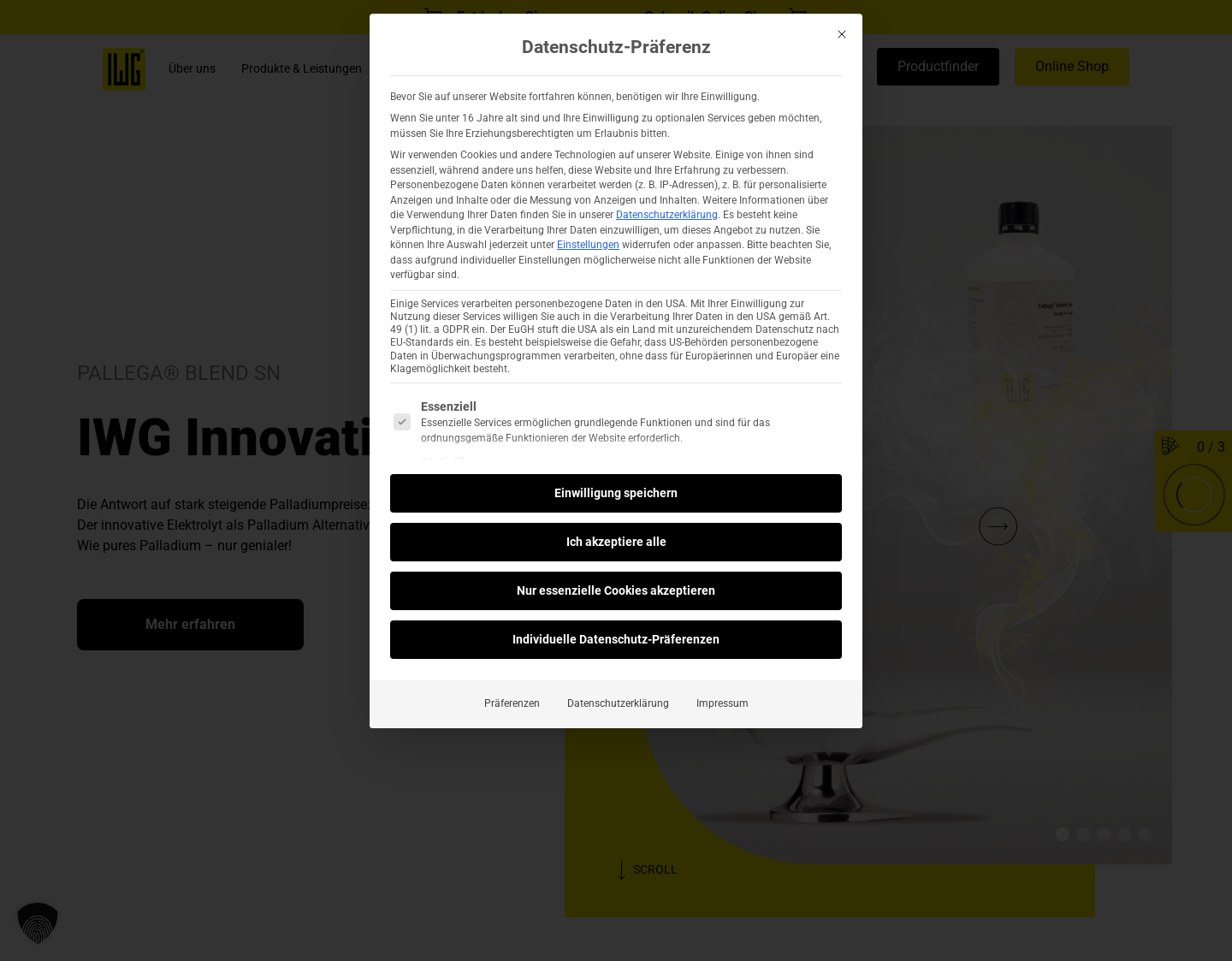 Aktuelle Website-Vorschau von IWG für höchste Ansprüche in der Galvanotechnik