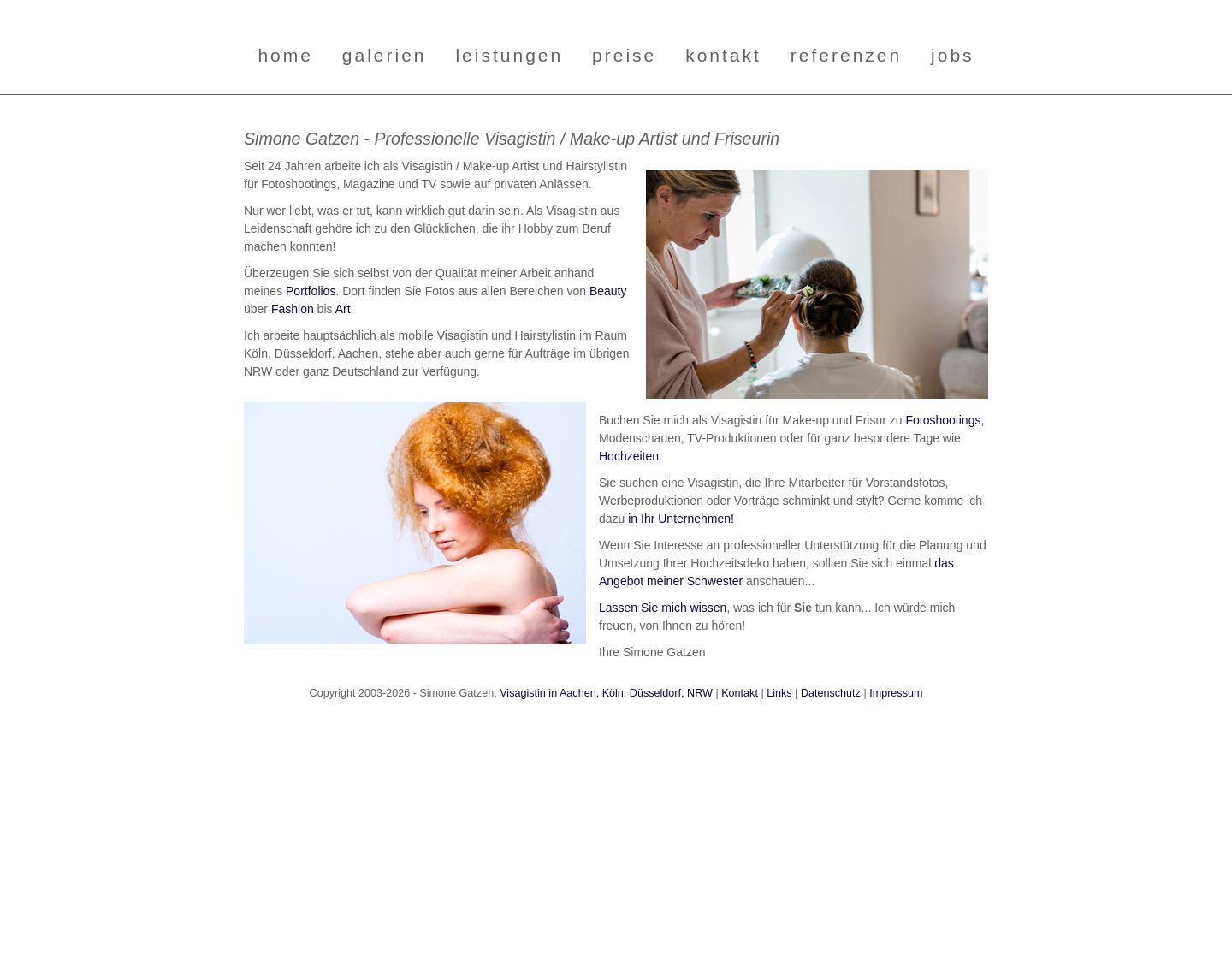 Aktuelle Website-Vorschau von Make Up und Frisur von Simone Gatzen