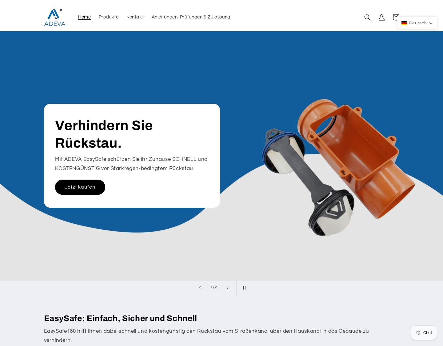 Aktuelle Website-Vorschau von adeva-tech.com - Ihr Schutz vor Überschwemmungen