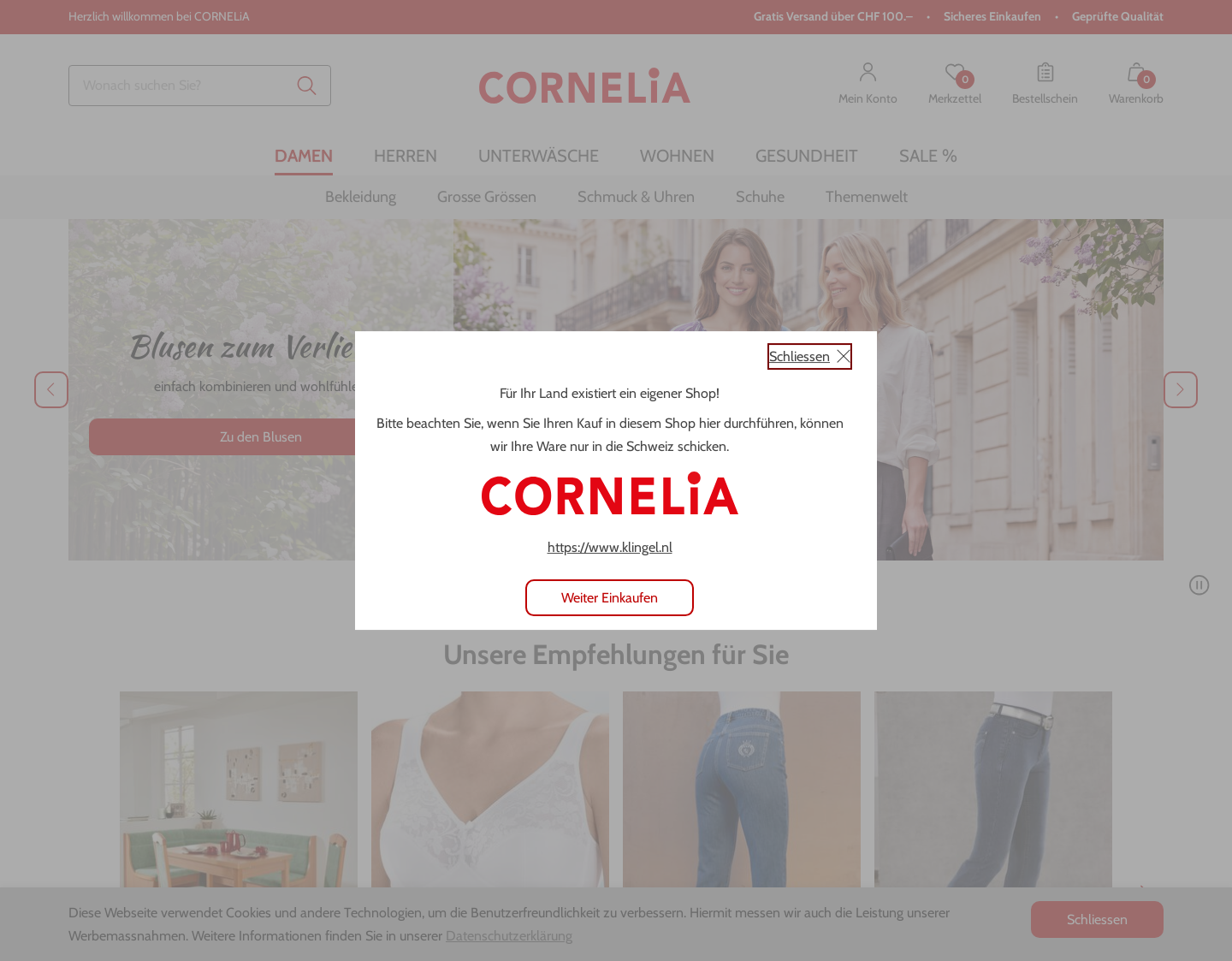 Aktuelle Website-Vorschau von Damenuhren