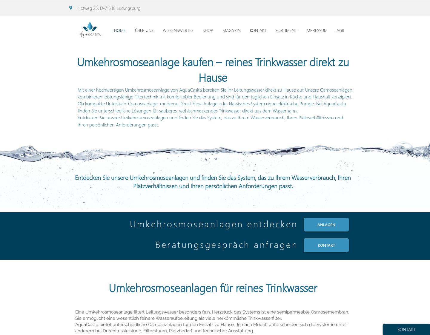 Aktuelle Website-Vorschau von Trinkwasser-Aufbereitung für ihr Zuhause