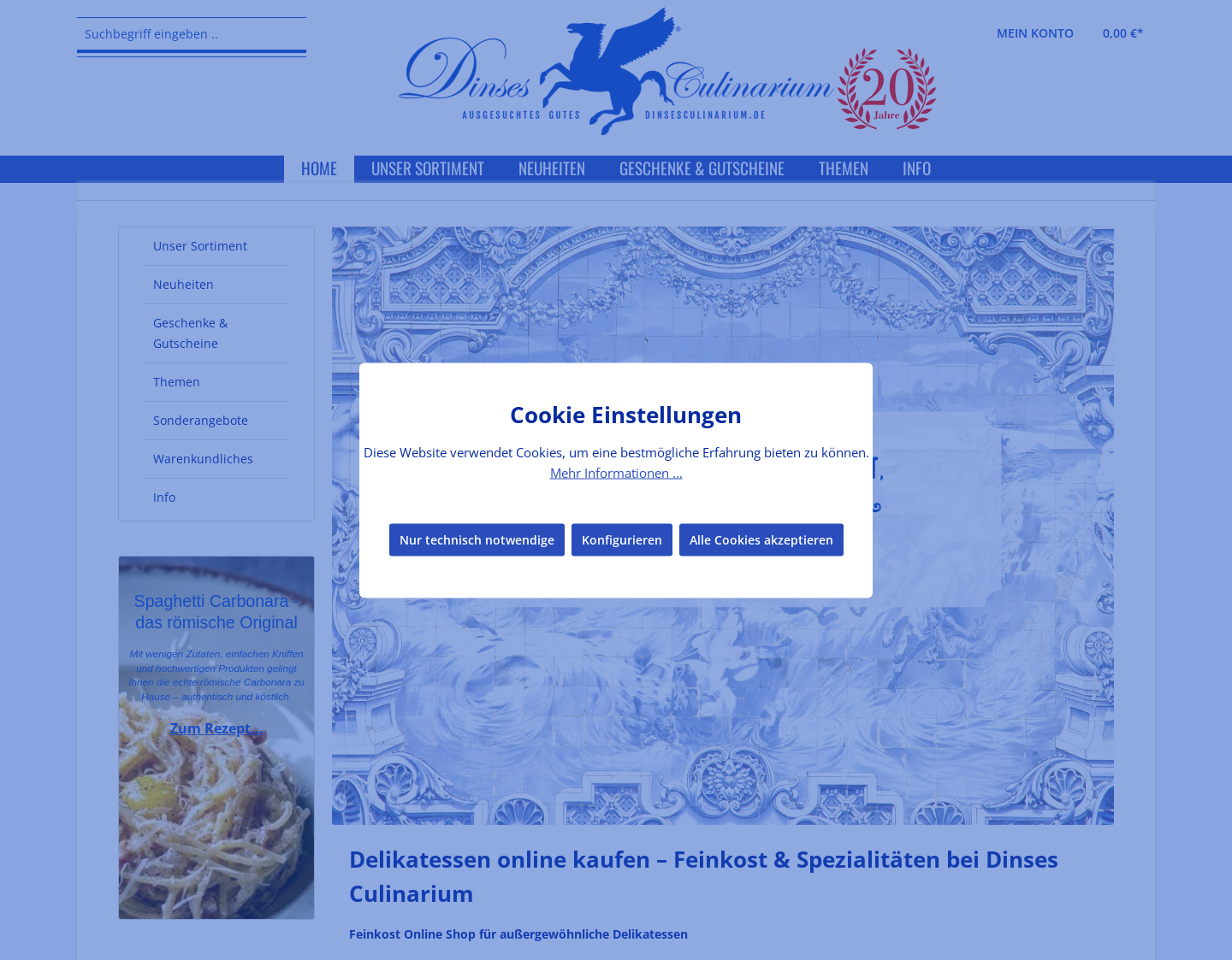 Aktuelle Website-Vorschau von Dinses Culinarium Delikatessen Versand