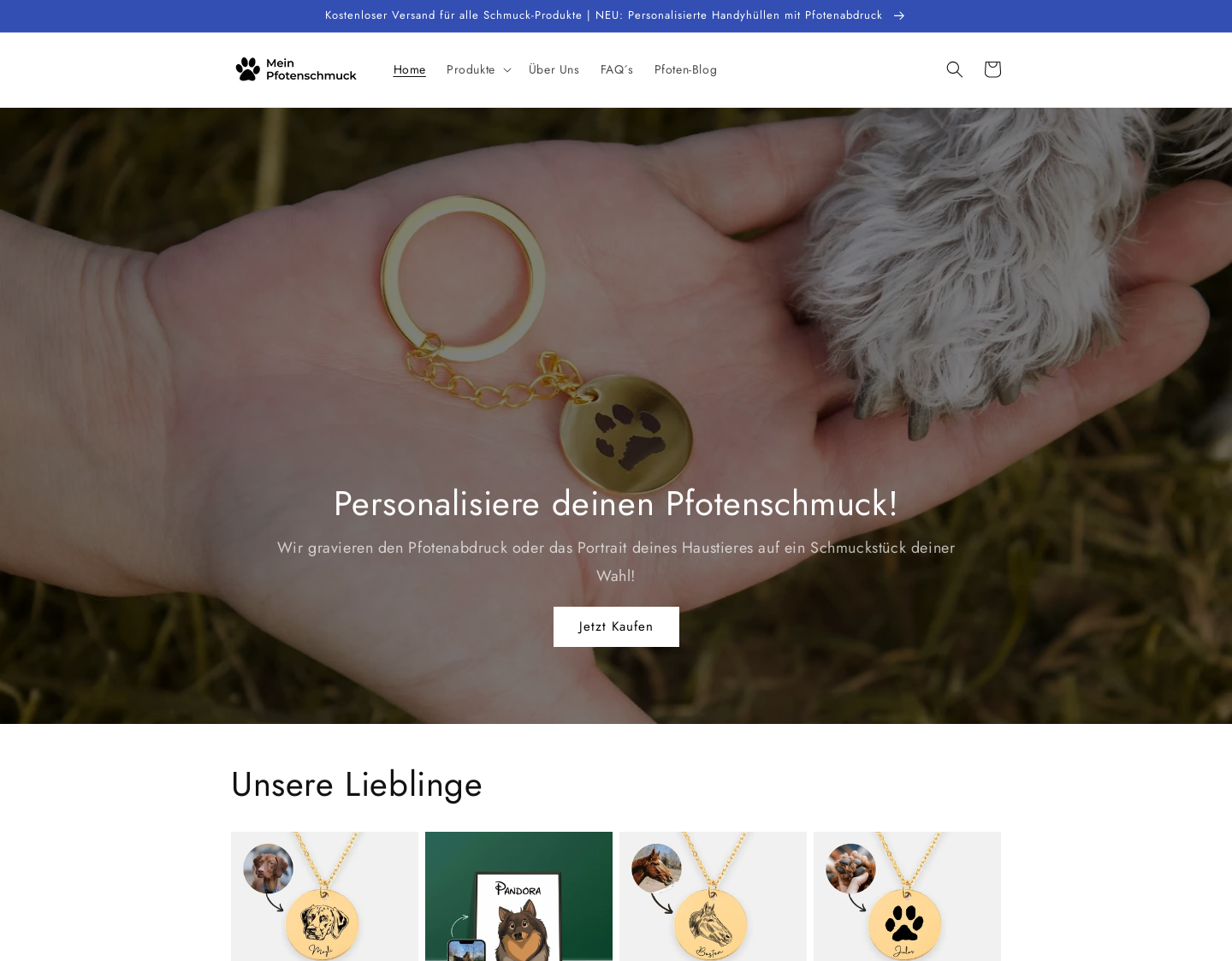 Aktuelle Website-Vorschau von Mein Pfotenschmuck