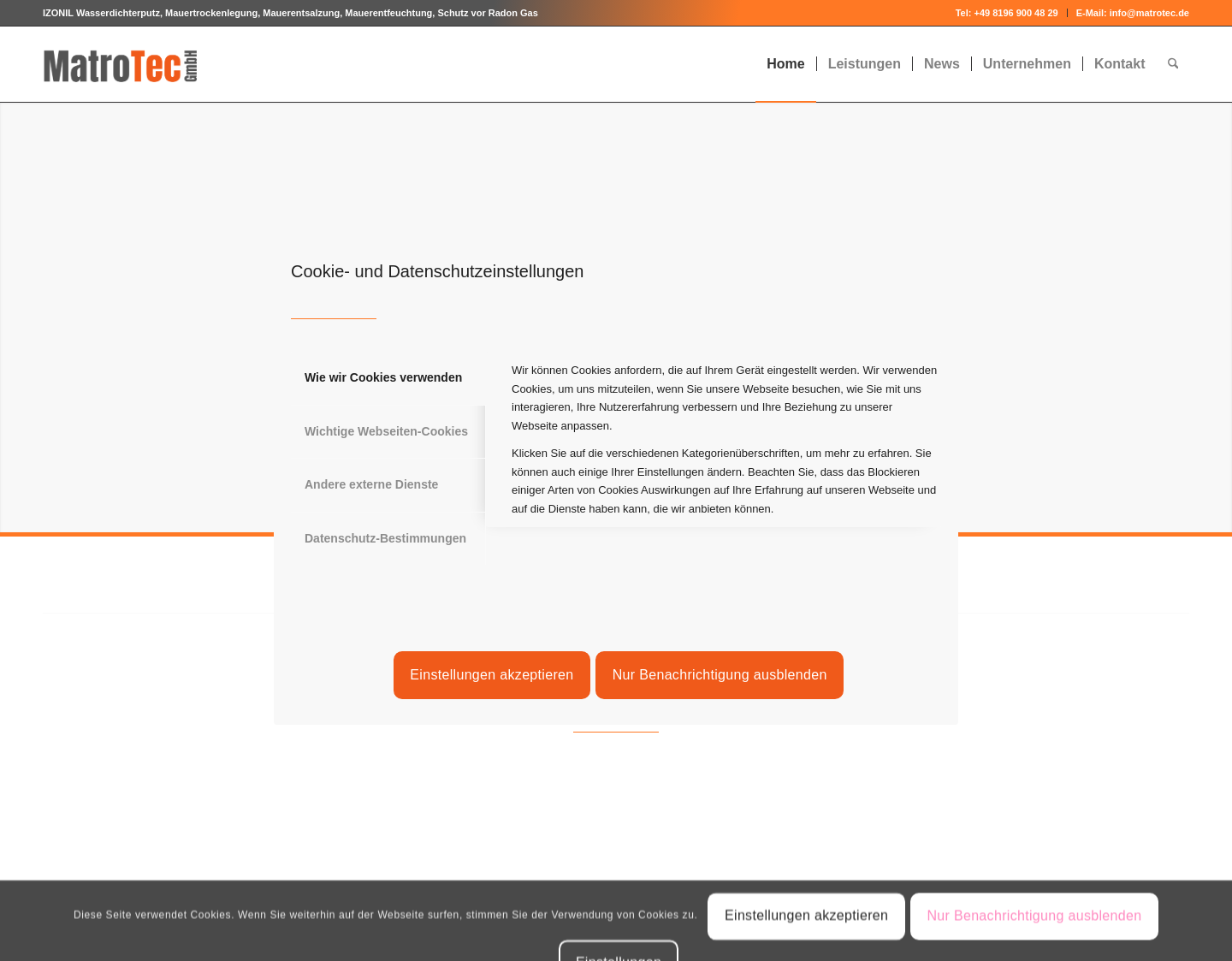 Aktuelle Website-Vorschau von Matrolan-Verfahren, Putz Izonil & Bewehrungssystem