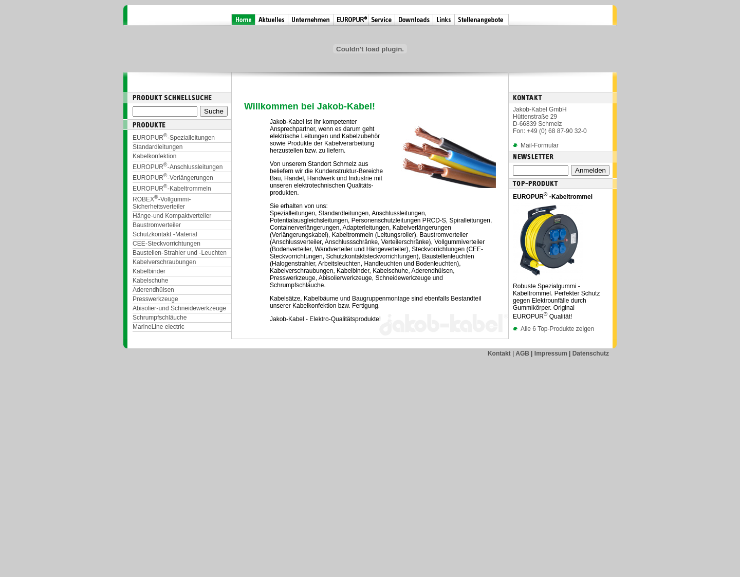 Aktuelle Website-Vorschau von Jakob Kabel - Ihr Spezialist für Kabel