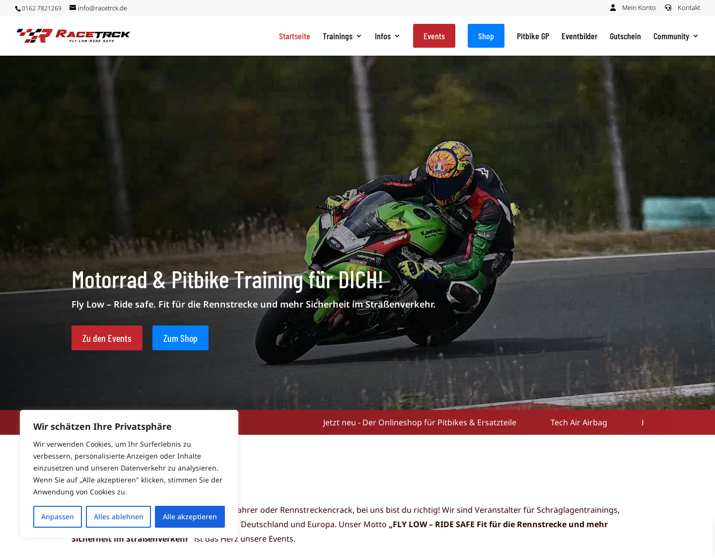 Aktuelle Website-Vorschau von Racetrck