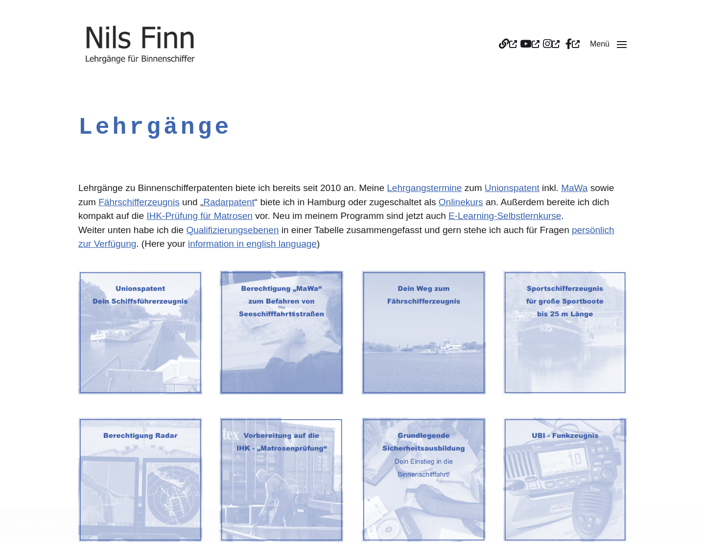 Aktuelle Website-Vorschau von Nils Finn - Lehrgänge für Binnenschiffer
