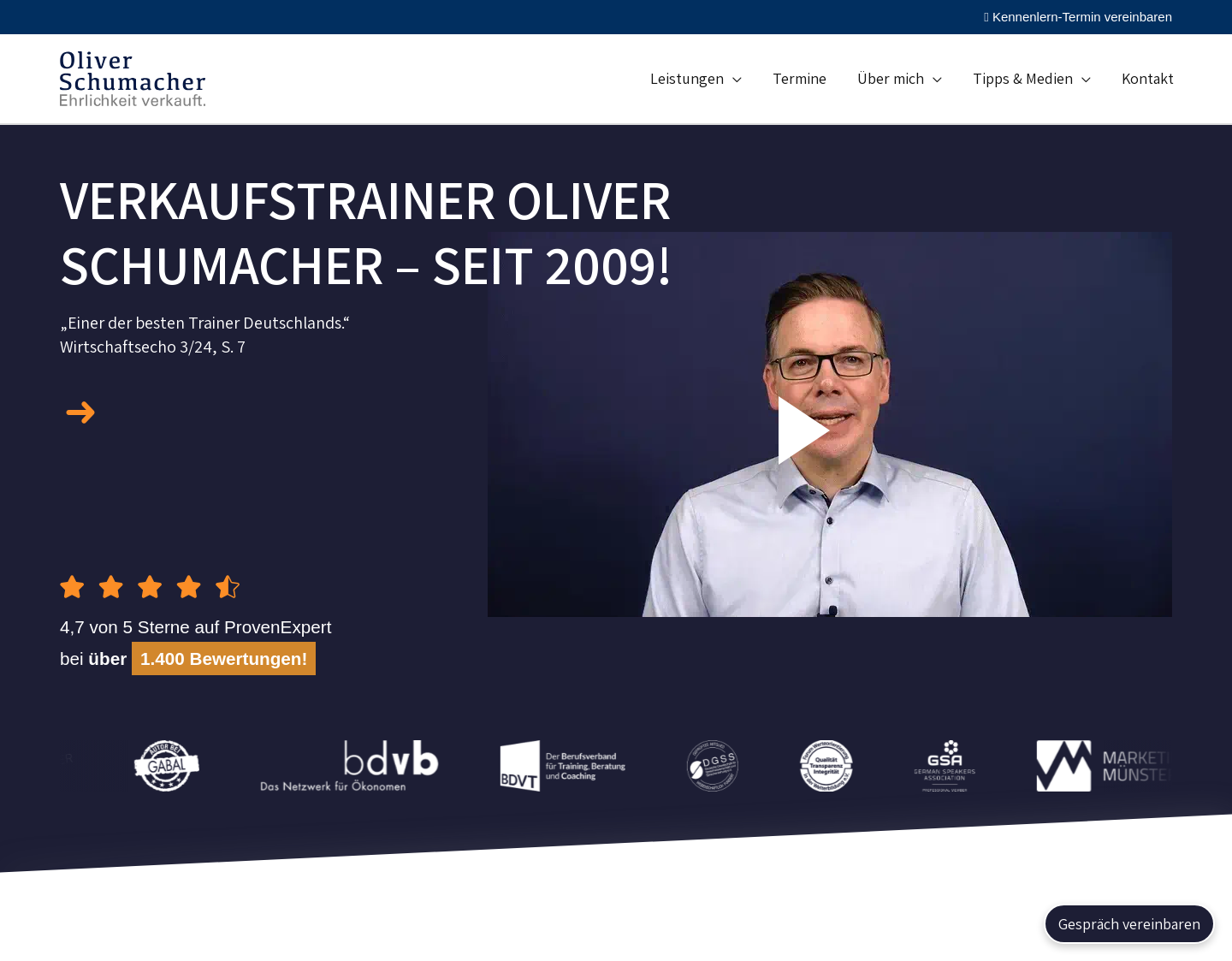 Aktuelle Website-Vorschau von Verkaufstrainer Oliver Schumacher