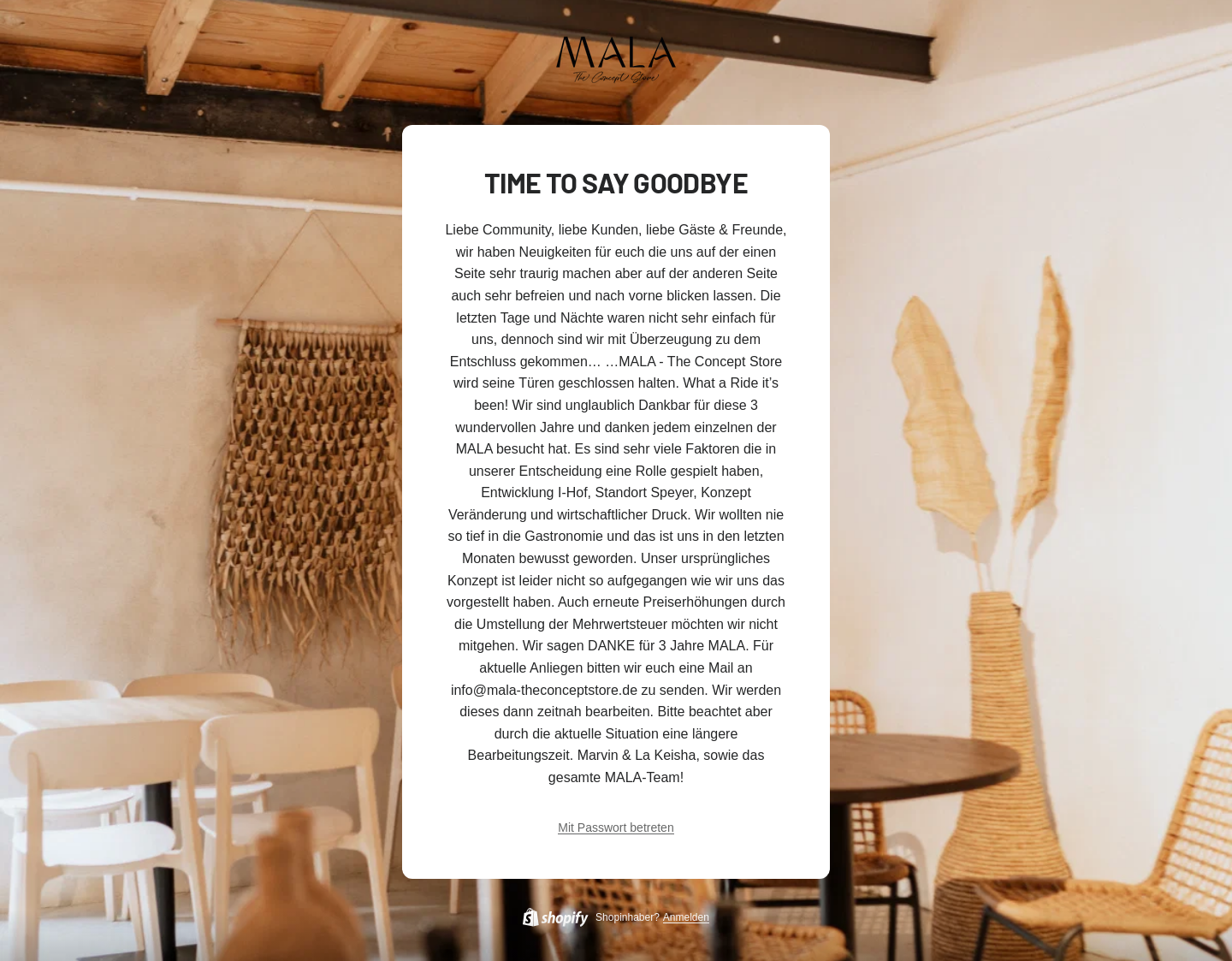 Aktuelle Website-Vorschau von MALA -The Concept Store