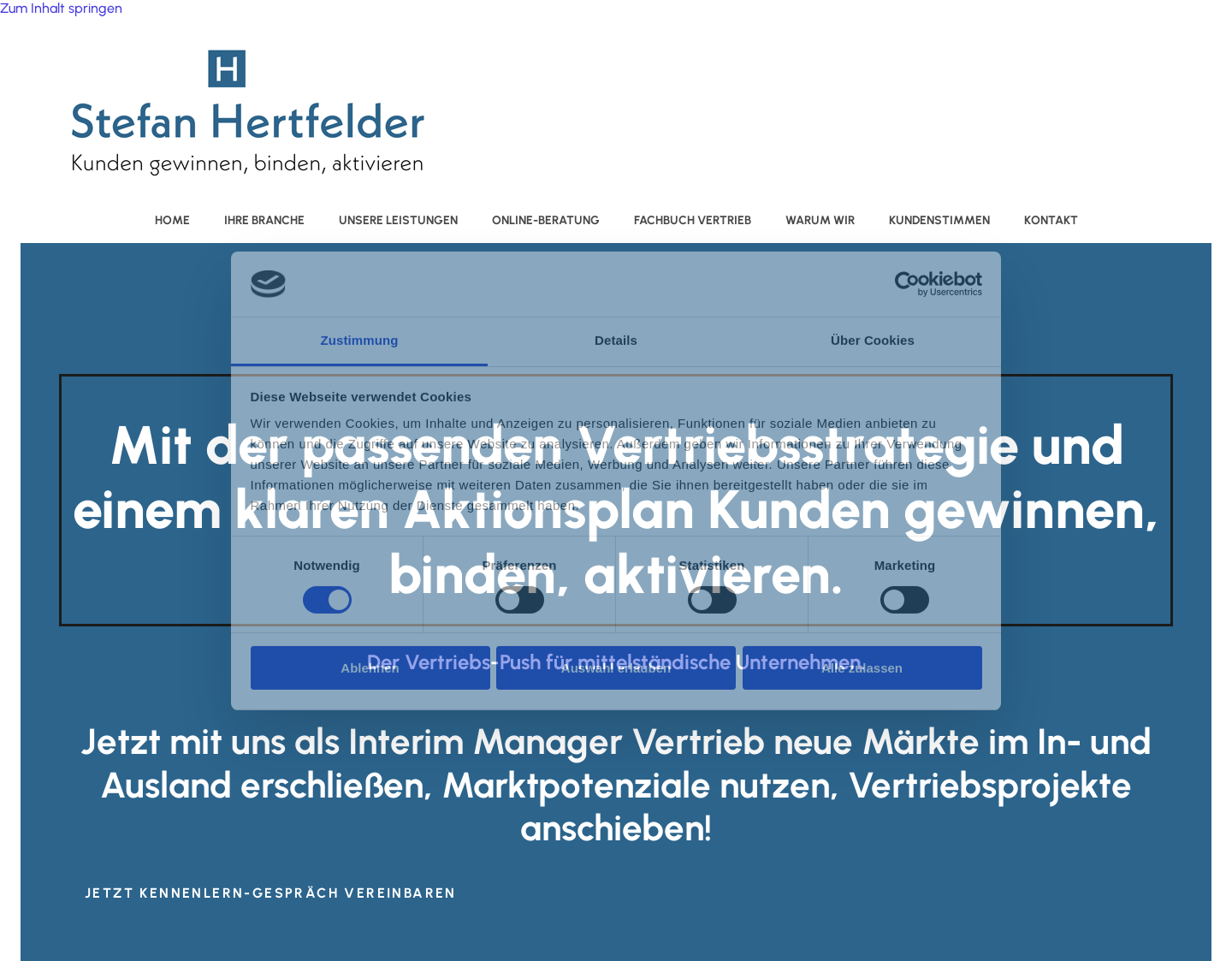 Aktuelle Website-Vorschau von Hertfelder Business Development