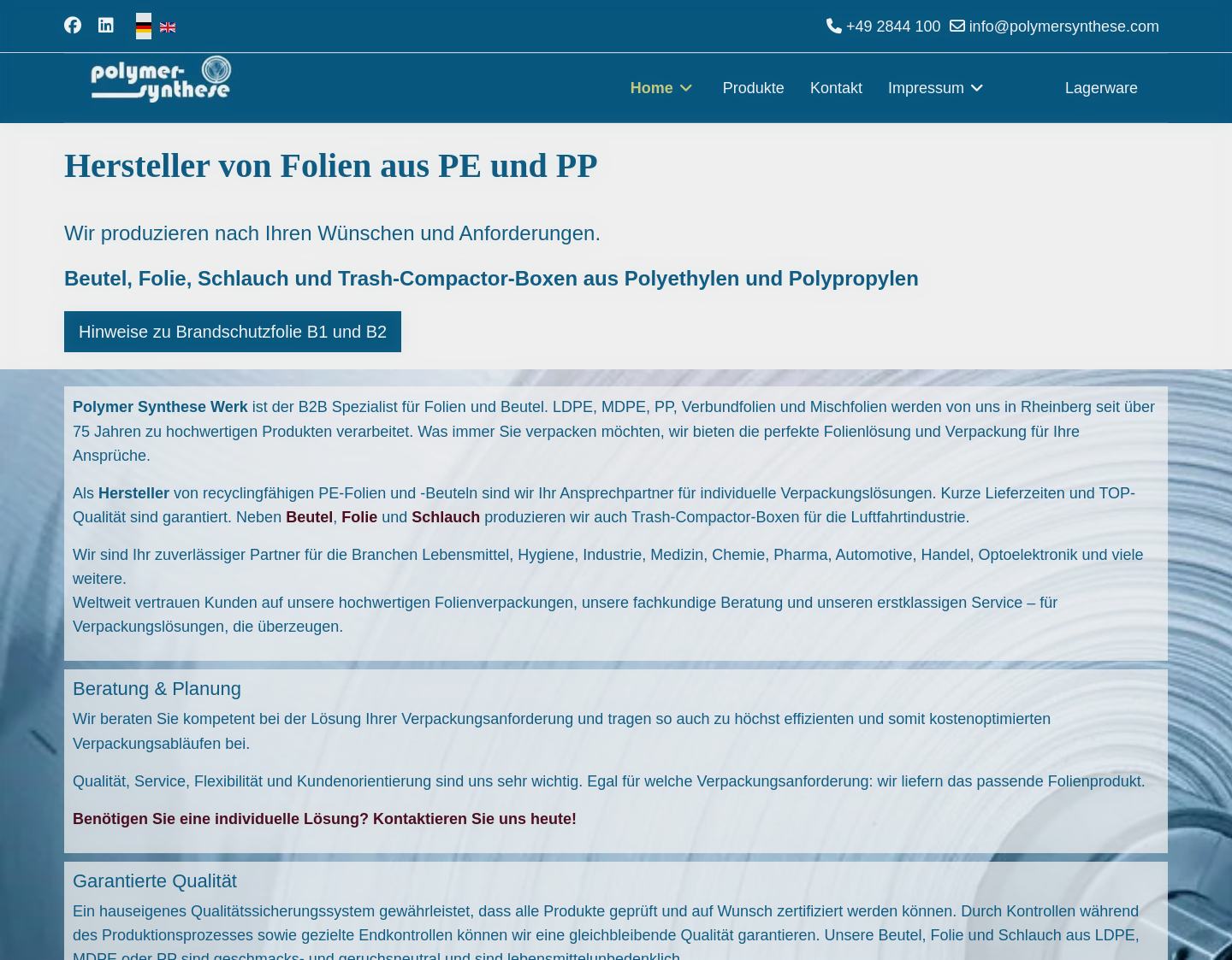 Aktuelle Website-Vorschau von Polymer Synthese Werk GmbH