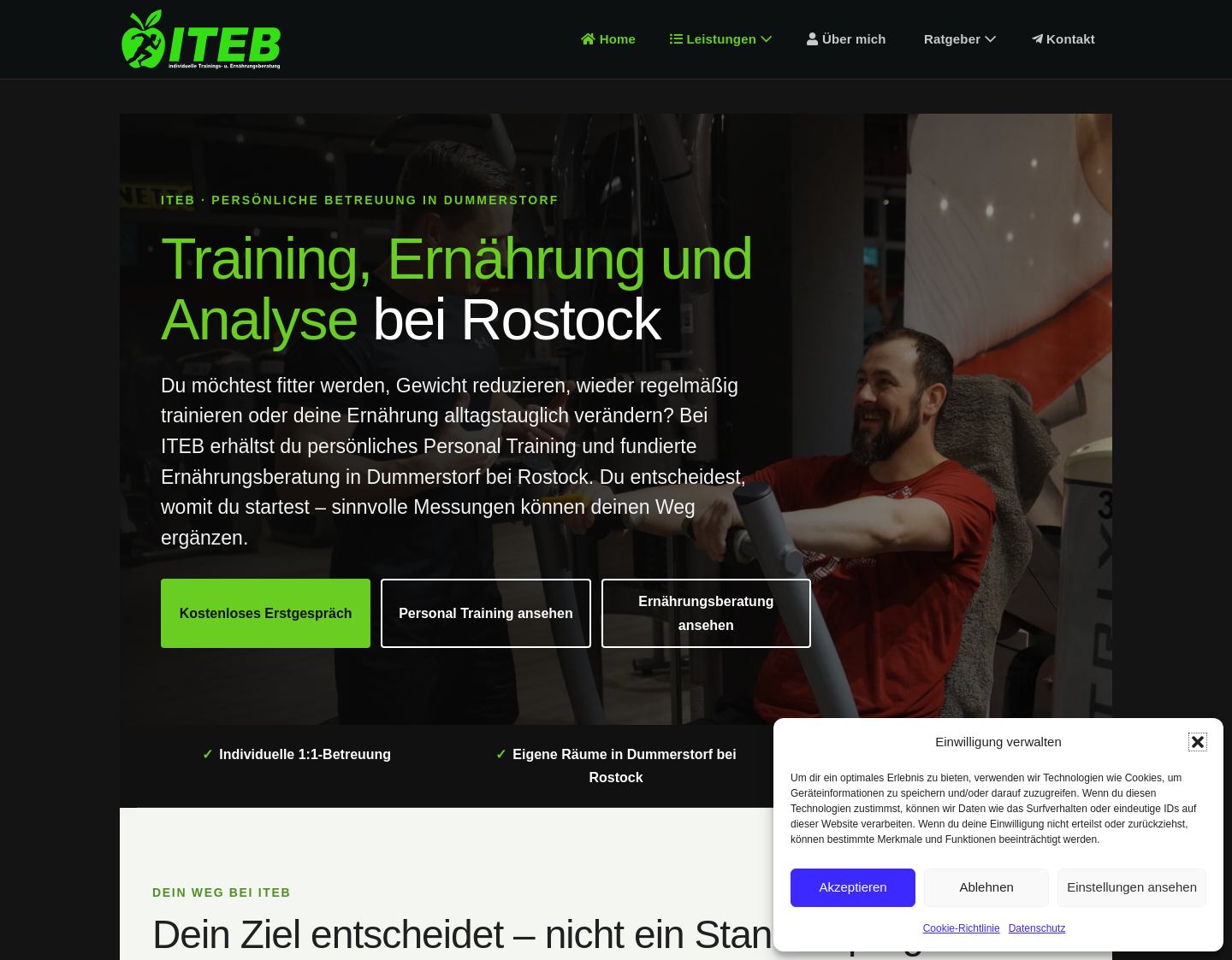 Aktuelle Website-Vorschau von ITEB ? Trainings- u. Ernährungsberatung