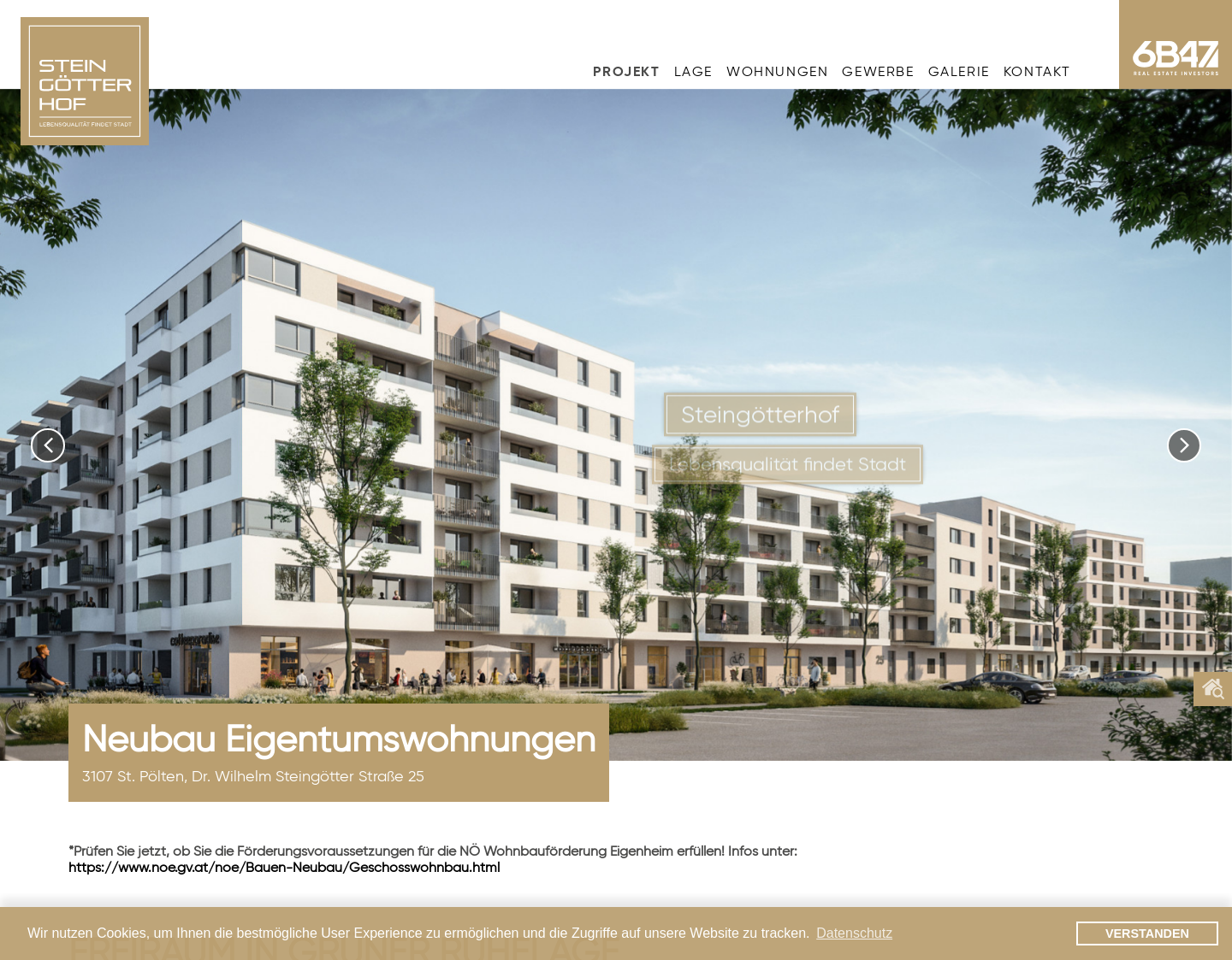Aktuelle Website-Vorschau von Lage Steingötterhof ? Neubau Eigentumswohnungen