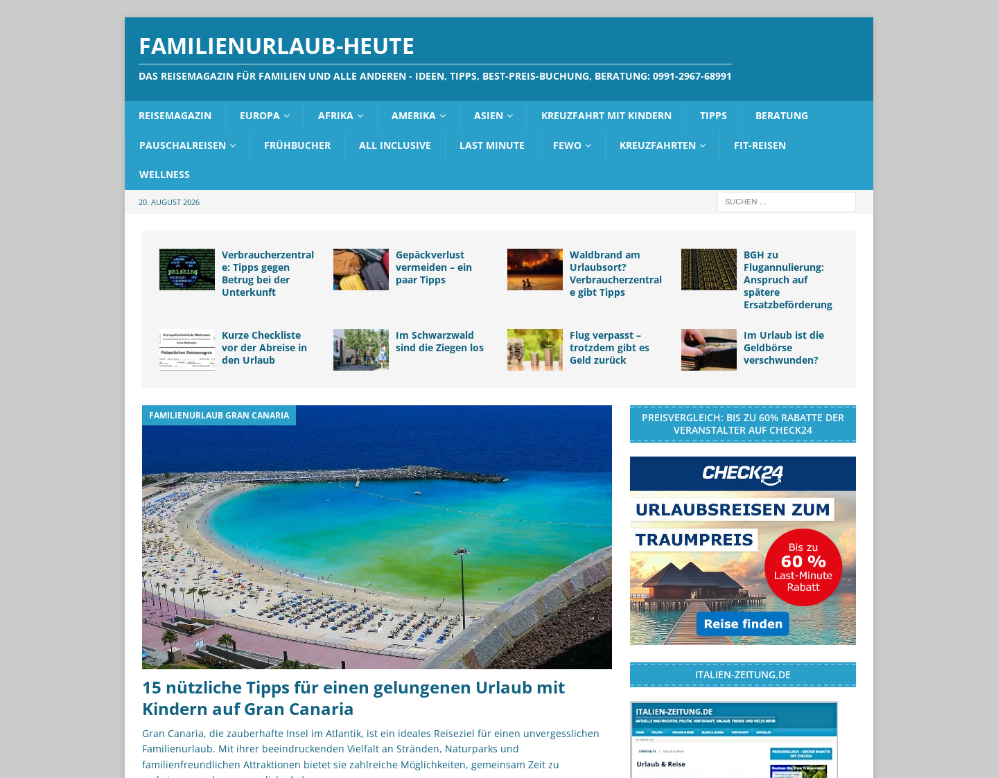 Aktuelle Website-Vorschau von Familienurlaub-heute