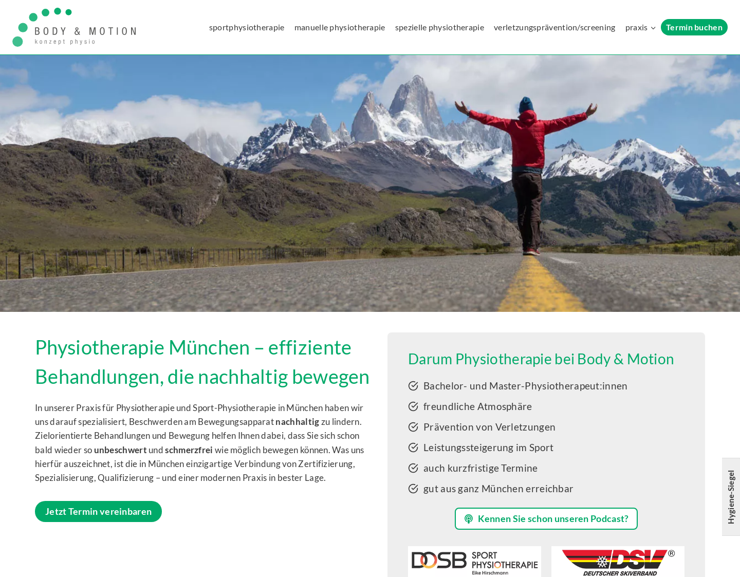Aktuelle Website-Vorschau von Body & Motion Konzept Physio