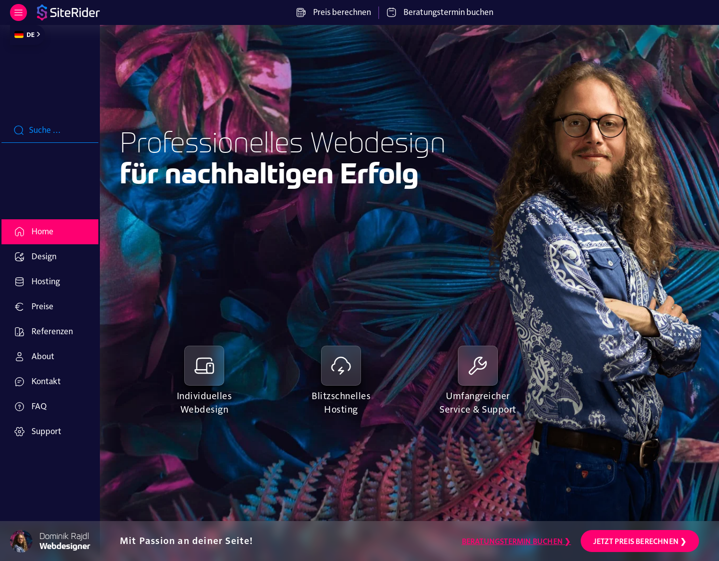 Aktuelle Website-Vorschau von SiteRider Webdesign