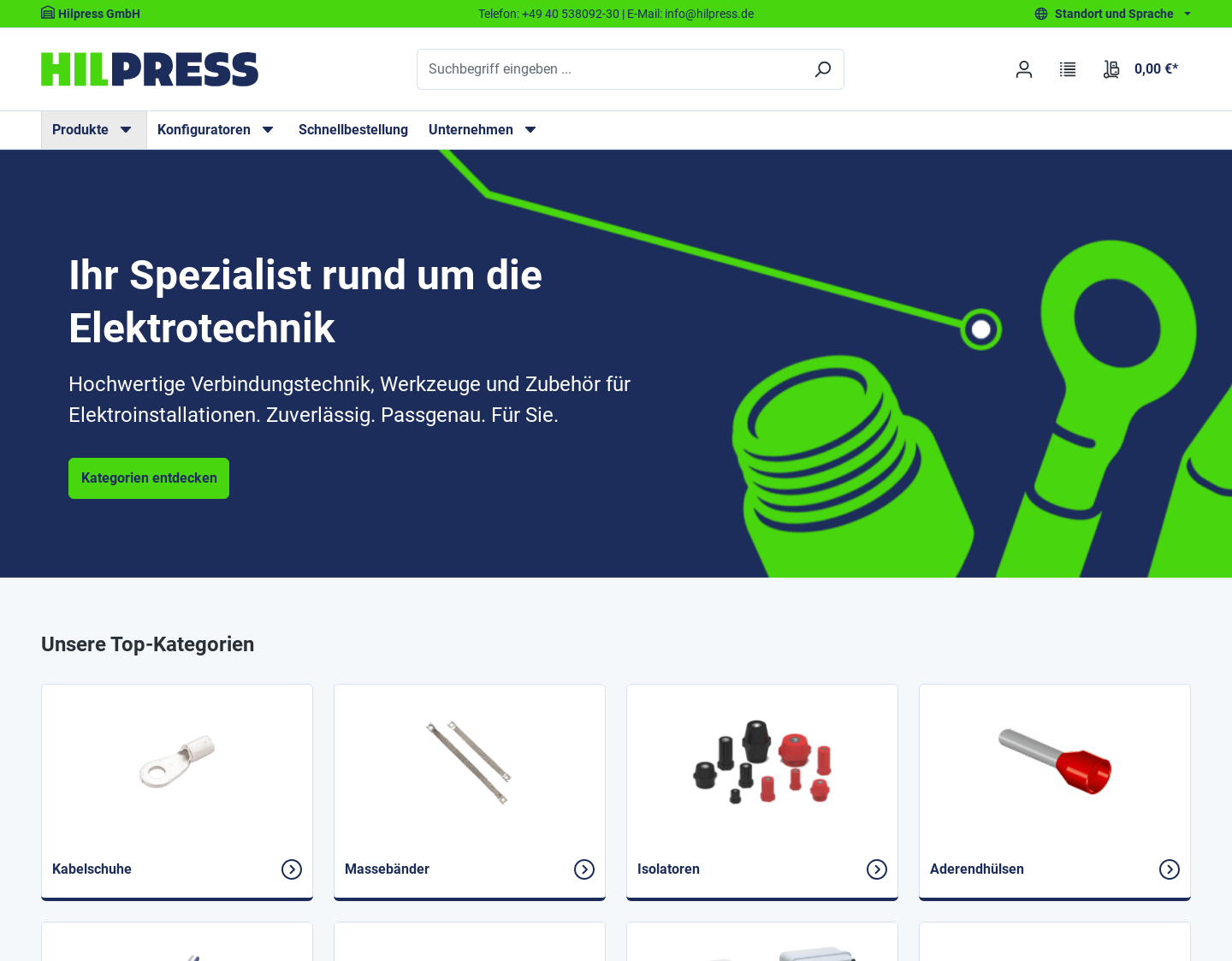 Aktuelle Website-Vorschau von Hilpress GmbH - Elektrotechnik Großhandel