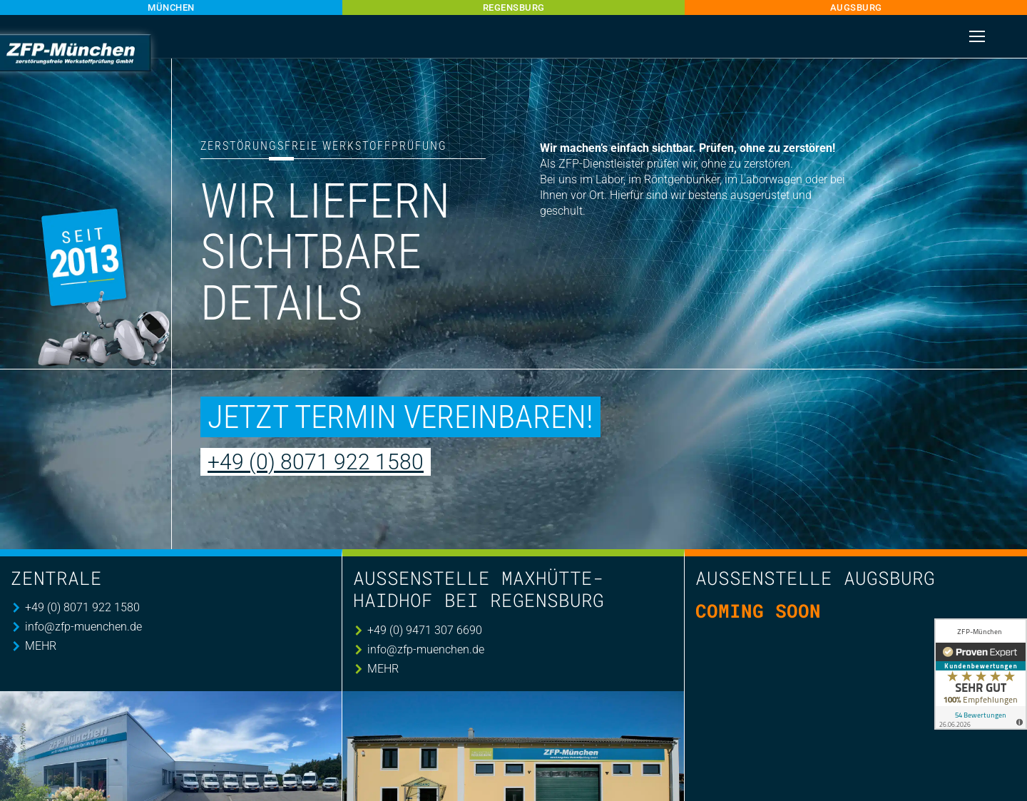 Aktuelle Website-Vorschau von ZFP-München zerstörungsfreie Werkstoffprüfung
