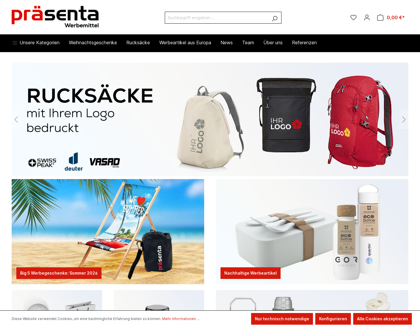Aktuelle Website-Vorschau von PRÄSENTA WERBEMITTEL GMBH