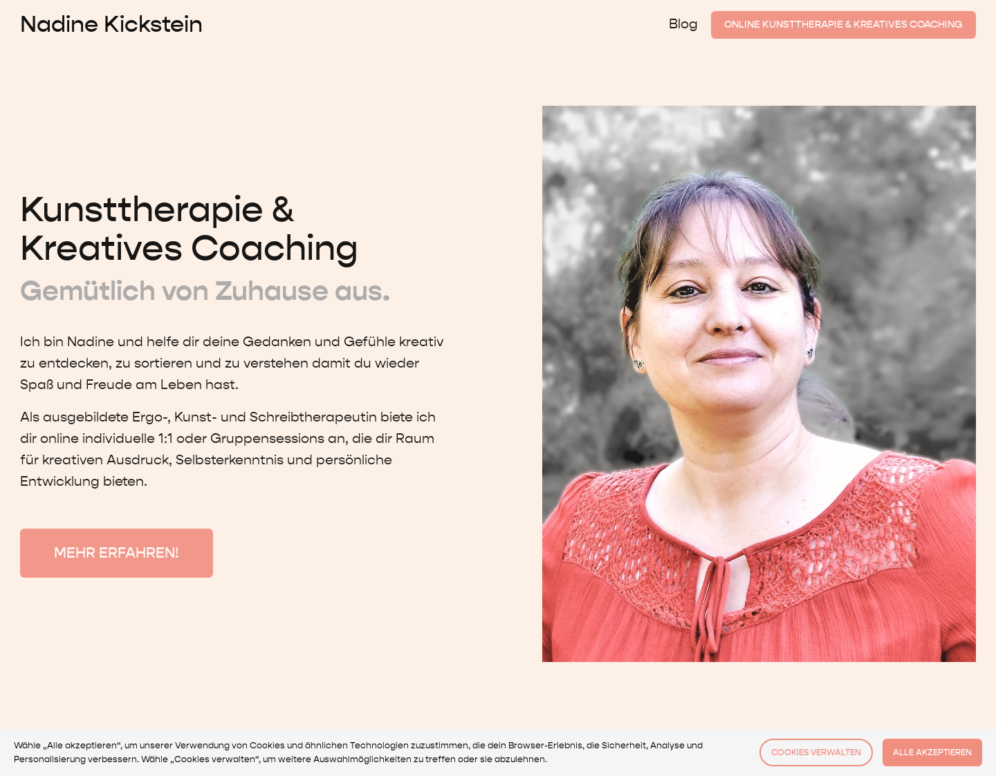Aktuelle Website-Vorschau von Nadine Kickstein - Online Kunsttherapie