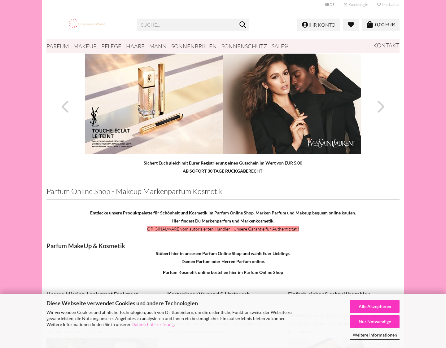 Aktuelle Website-Vorschau von AccessoiresWorld - Parfum Online Shop
