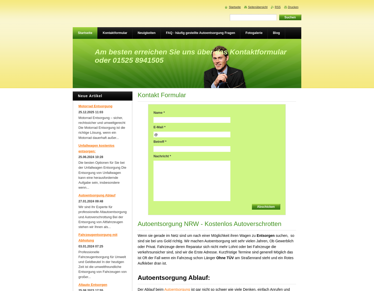 Aktuelle Website-Vorschau von Autoentsorgung NRW