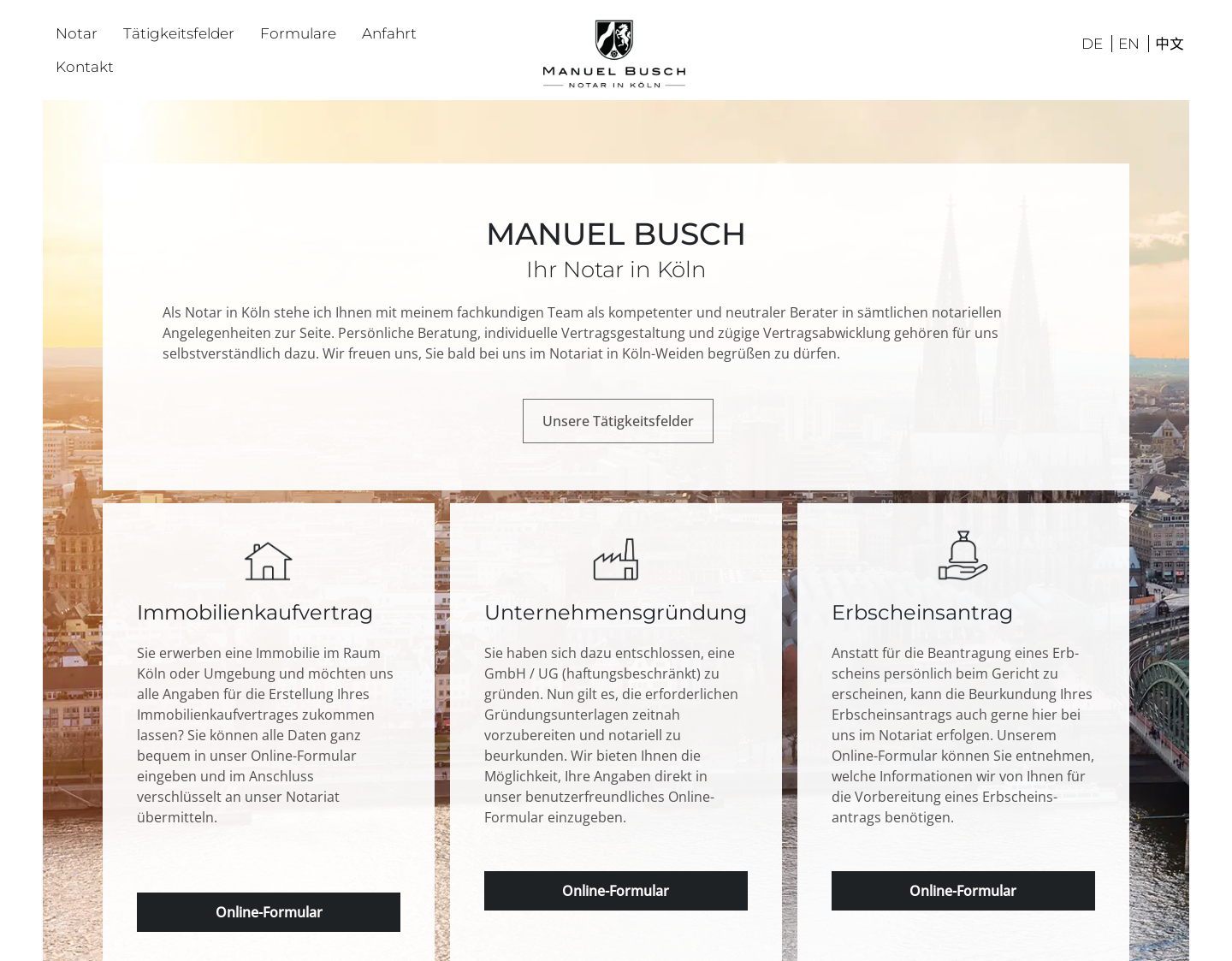 Aktuelle Website-Vorschau von Notar Manuel Busch