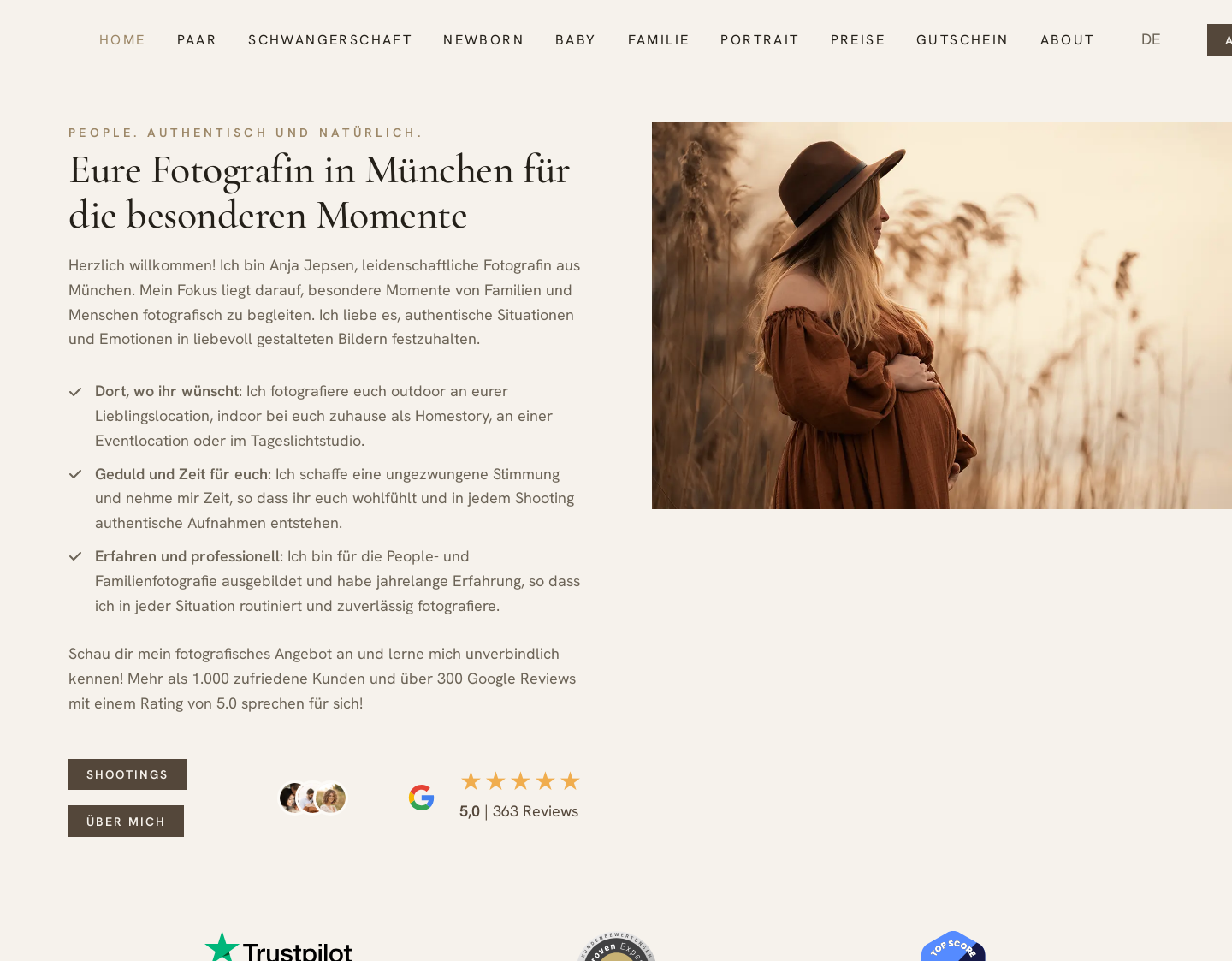 Aktuelle Website-Vorschau von Anja Jepsen Fotografie