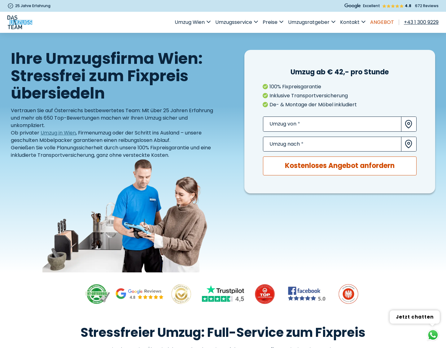 Aktuelle Website-Vorschau von Das Umzugsteam Wien