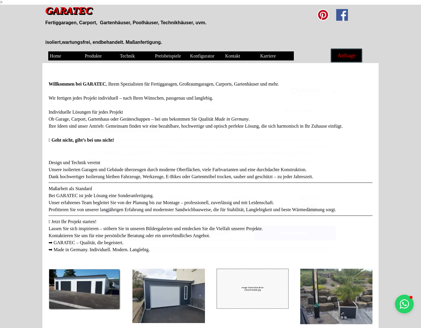 Aktuelle Website-Vorschau von Garatec- Individuelle Fertigaragen nach Maß!