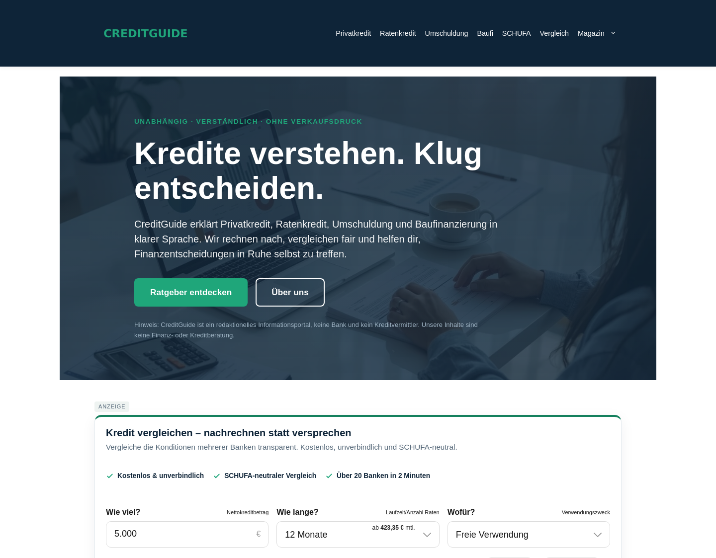 Aktuelle Website-Vorschau von Privatkredit