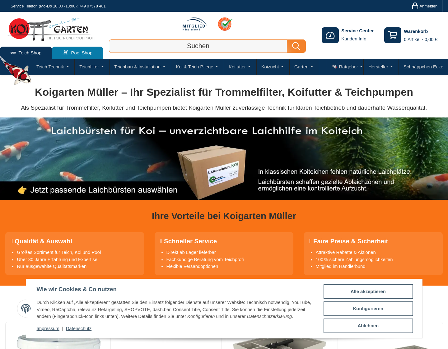 Aktuelle Website-Vorschau von Koi-Discount Koi-Futter - Teich Koi und Teichfilte